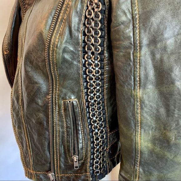 Topshop dark green leather jacket size 4 - Picture 5 of 12